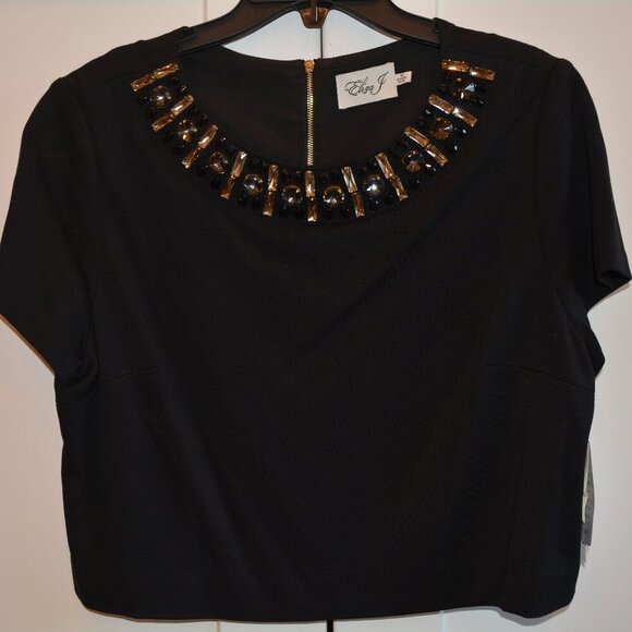 Eliza J Tops - NWT Eliza J Black crop top with bejeweled neckline Size 16